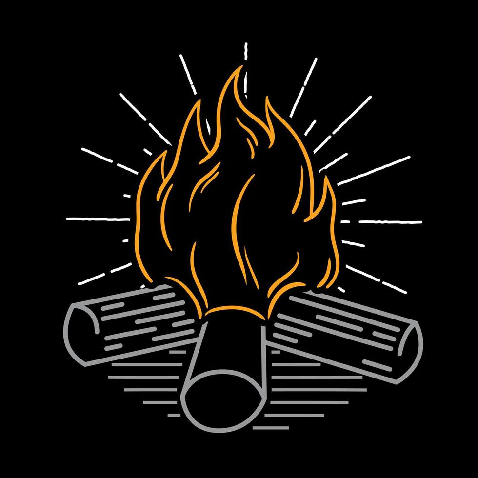 ilustração de fogueira de xilogravura desenhada à mão em neon vetor