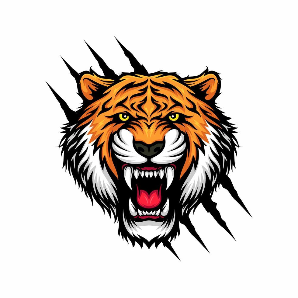 ilustração vetorial de design de logotipo de tigre rugindo vetor