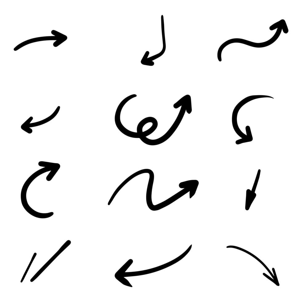 conjunto de ícones de vetor de seta desenhada de mão. desenho de seta para plano de negócios e educação.