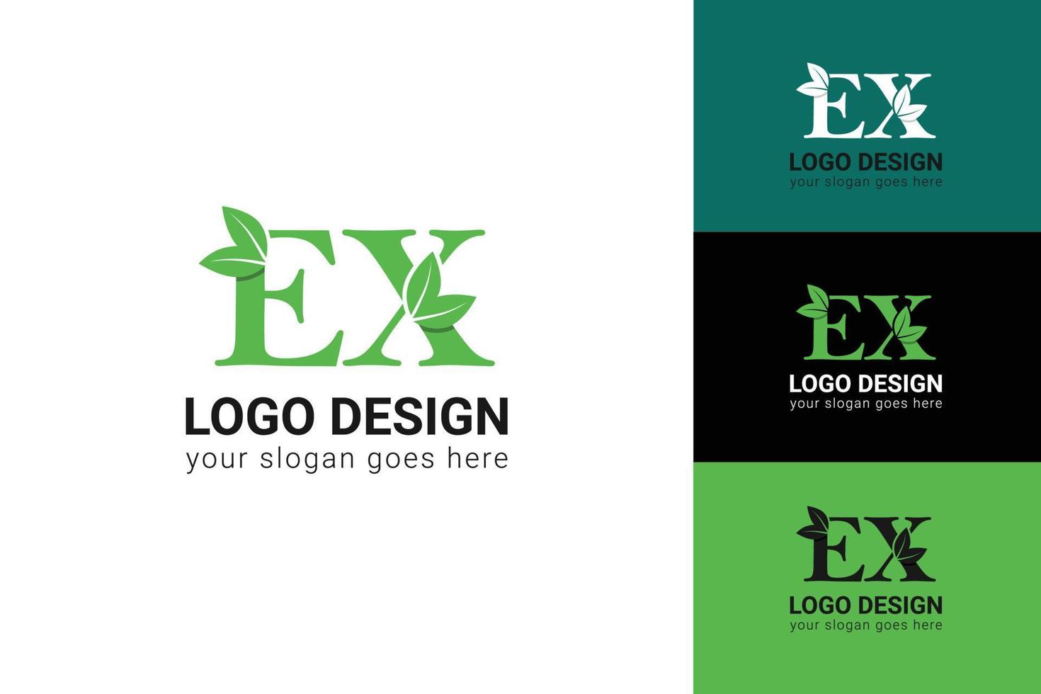 ecologia ex letras logotipo com folha verde. ex letras eco logotipo com folha. tipo de letra vetorial para pôsteres da natureza, emblema ecológico, identidade vegana, cartões de ervas e botânicos, etc. vetor