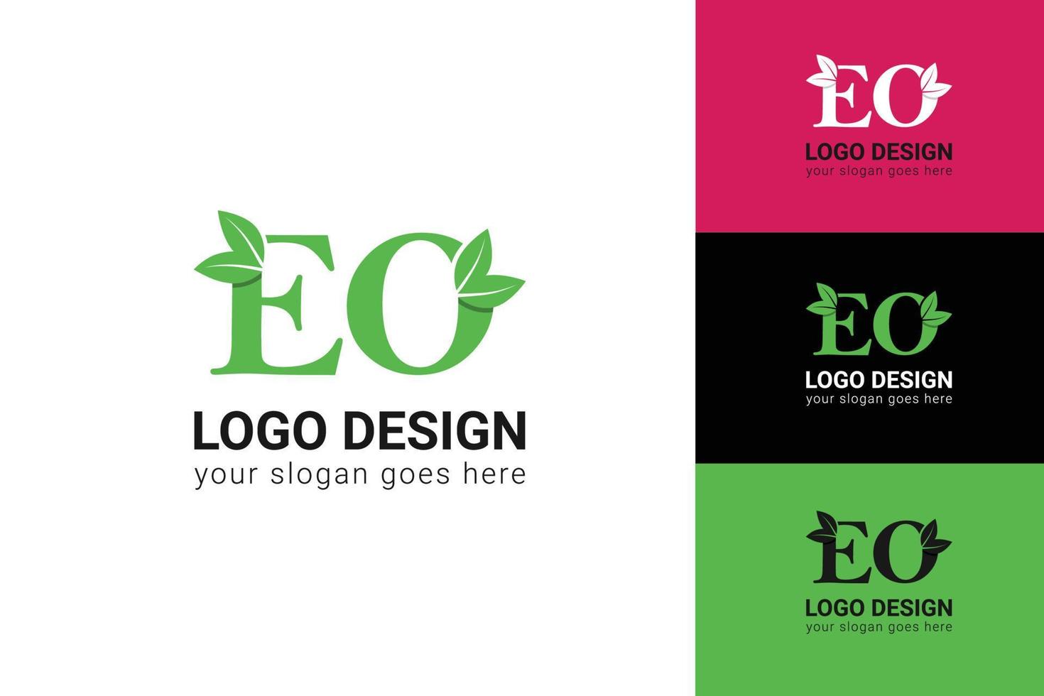 ecologia eo logotipo das letras com folha verde. eo logotipo eco letras com folha. tipo de letra vetorial para pôsteres da natureza, emblema ecológico, identidade vegana, cartões de ervas e botânicos, etc. vetor