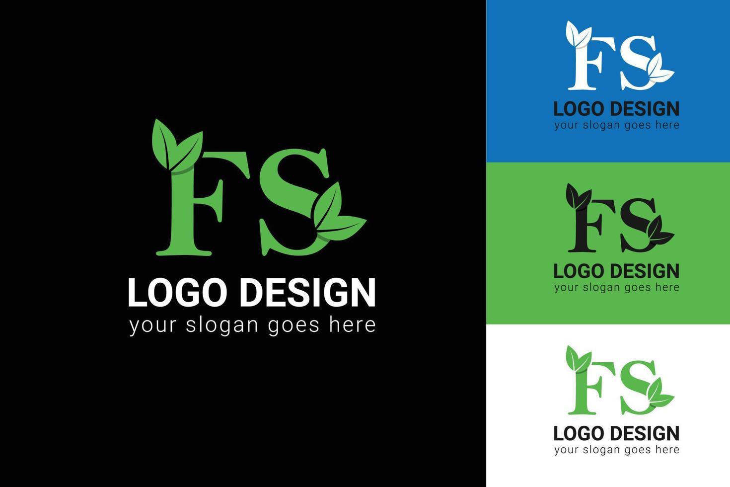 ecologia fs letras logo com folha verde. fs letras eco logotipo com folha. tipo de letra vetorial para pôsteres da natureza, emblema ecológico, identidade vegana, cartões de ervas e botânicos, etc. vetor