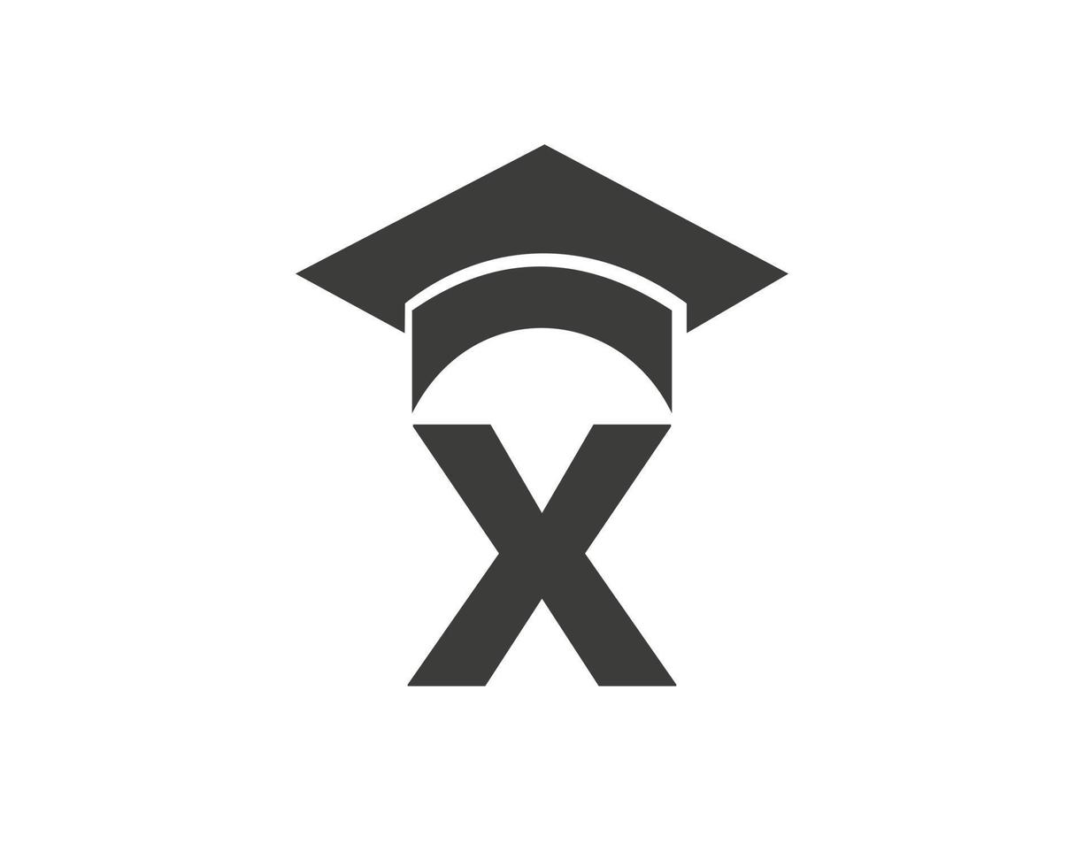 logotipo da educação com o conceito de chapéu de letra x vetor