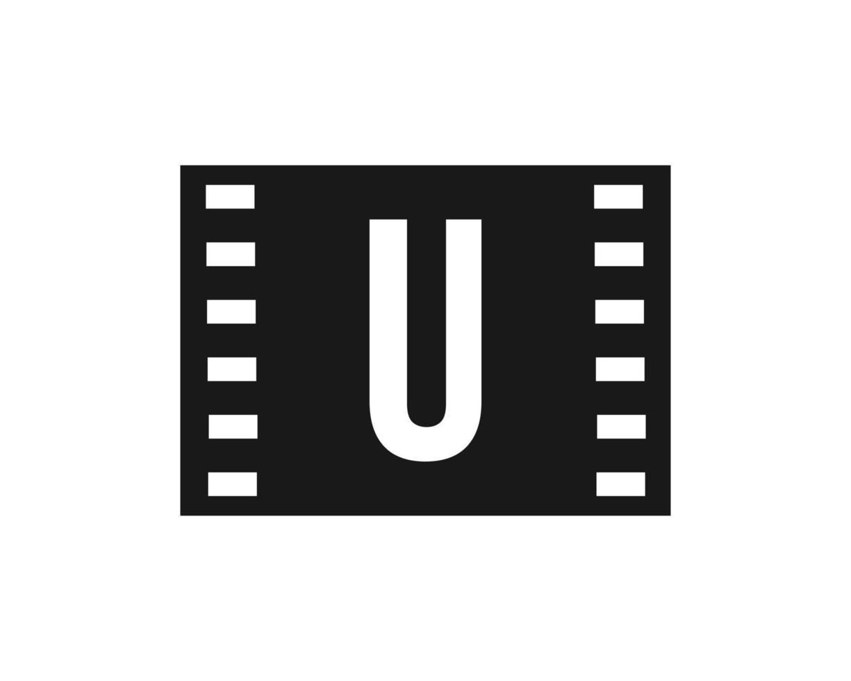 logotipo do filme em movimento na letra u. sinal de filme de filme, logotipo de produção de filme vetor