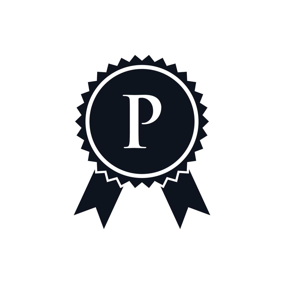 distintivo de medalha certificada do prêmio vencedor no modelo de logotipo p. sinal de distintivo de melhor vendedor vetor