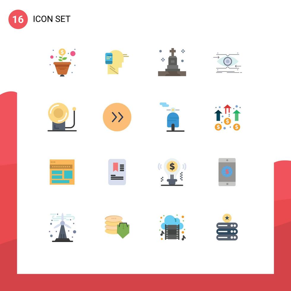 pacote de cores planas de 16 símbolos universais de pacote editável de atenção de foco de morte de aparência de sino de elementos de design de vetores criativos