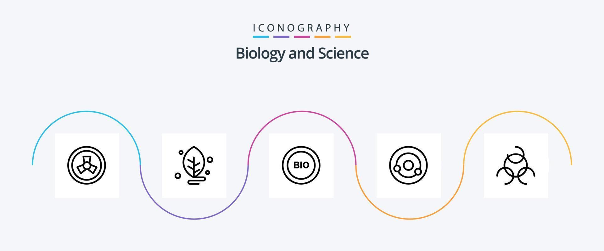 pacote de ícones da linha 5 de biologia, incluindo sinal de biologia. molécula. ecologia. química. átomo vetor
