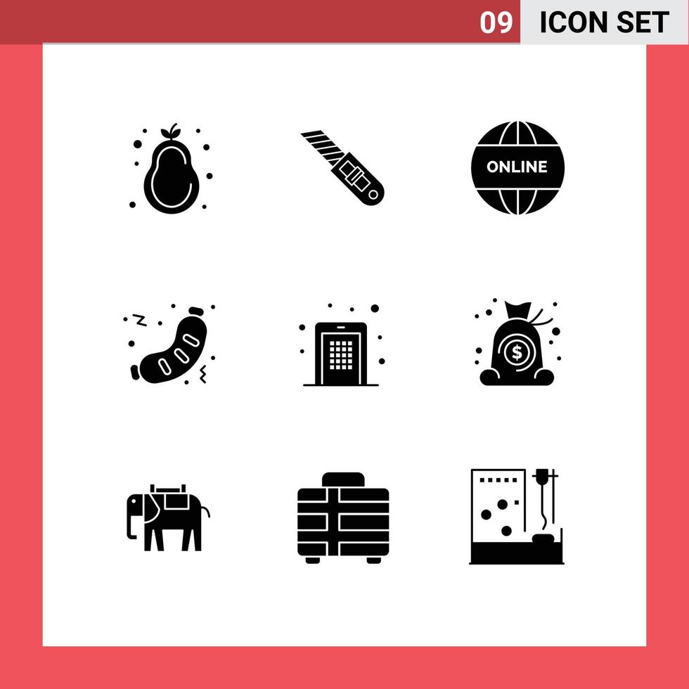 conjunto moderno de 9 glifos e símbolos sólidos, como elementos de design de vetores editáveis de churrasco de negócios de lixo de acesso