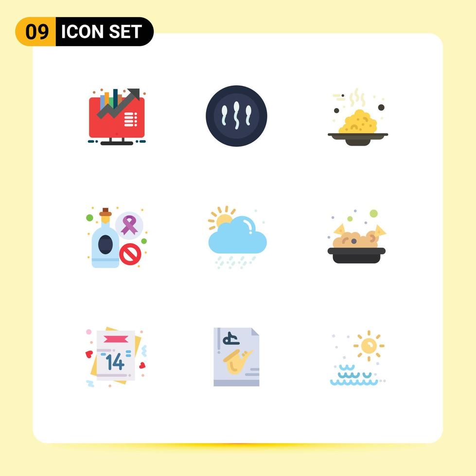 pacote de 9 sinais e símbolos modernos de cores planas para mídia impressa na web, como bebida de café da manhã de vinho em nuvem dia de agradecimento elementos de design vetorial editável vetor
