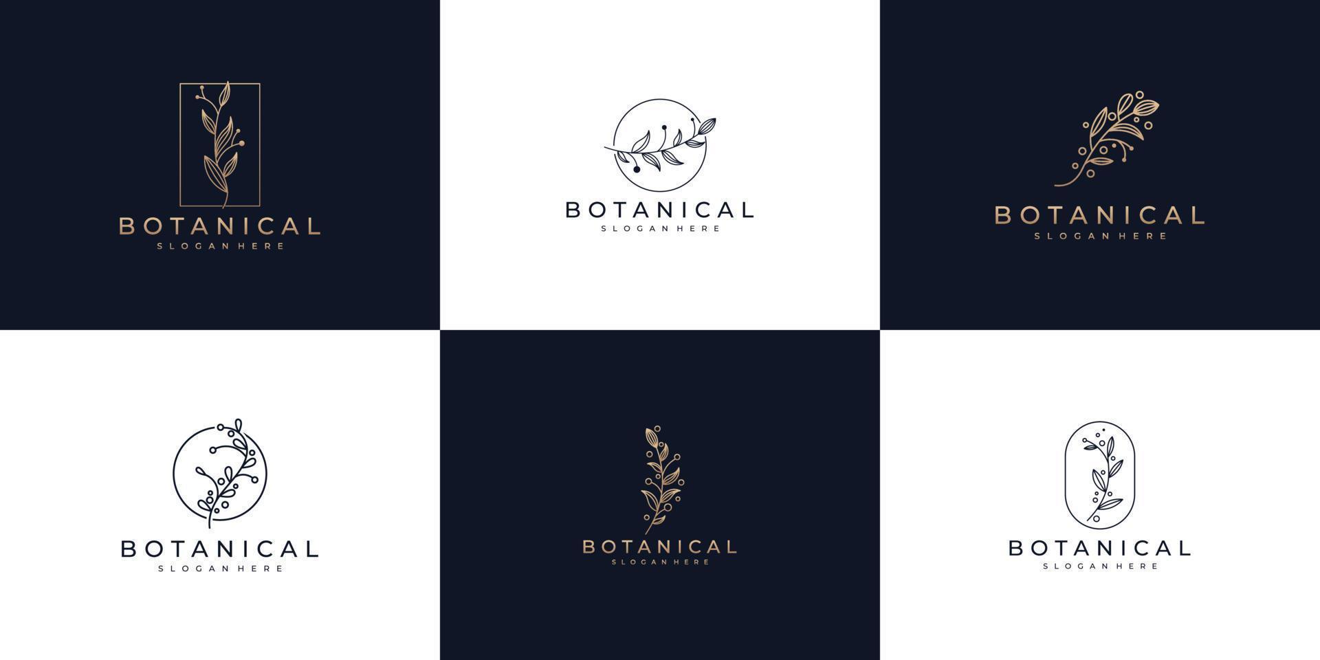 conjunto de arte de linha botânica, símbolo de design de logotipo de beleza, saúde e natureza vetor