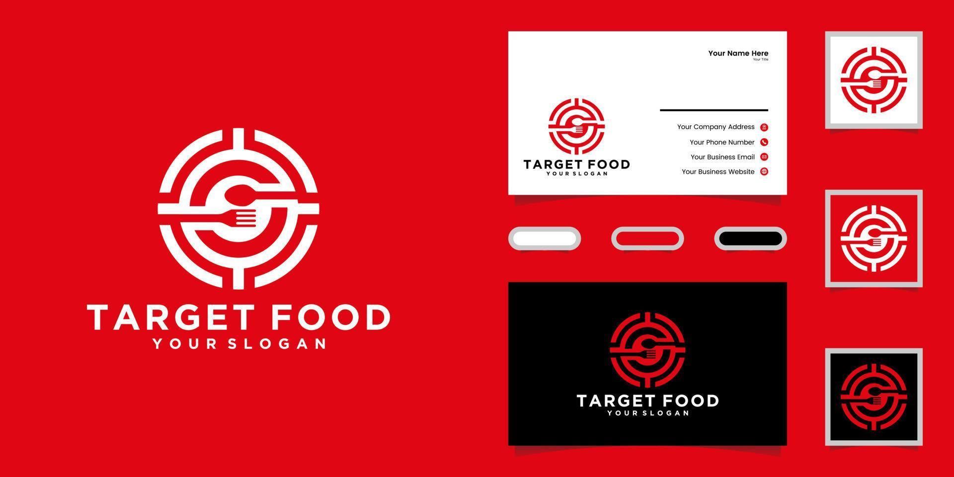 design de logotipo de comida e design de logotipo de destino e cartão de visita vetor