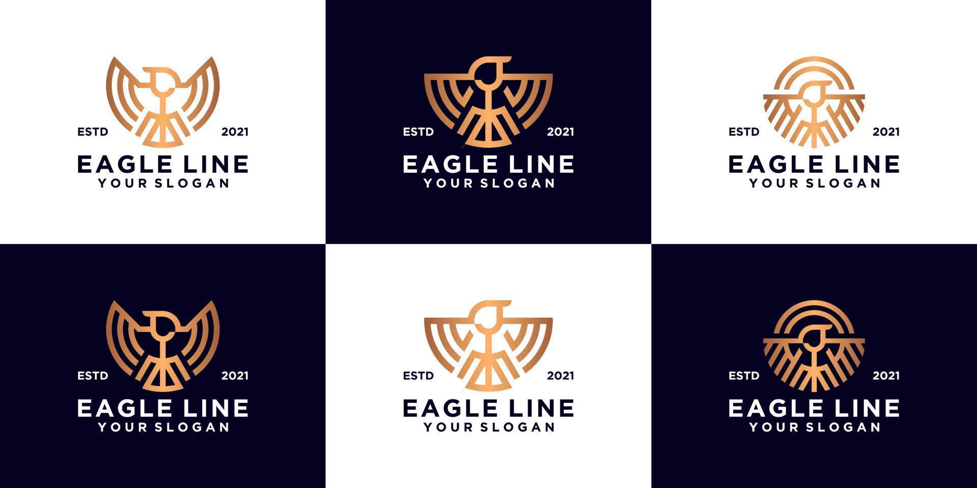 coleção de designs de logotipo de águia em estilo de arte de linha de luxo vetor