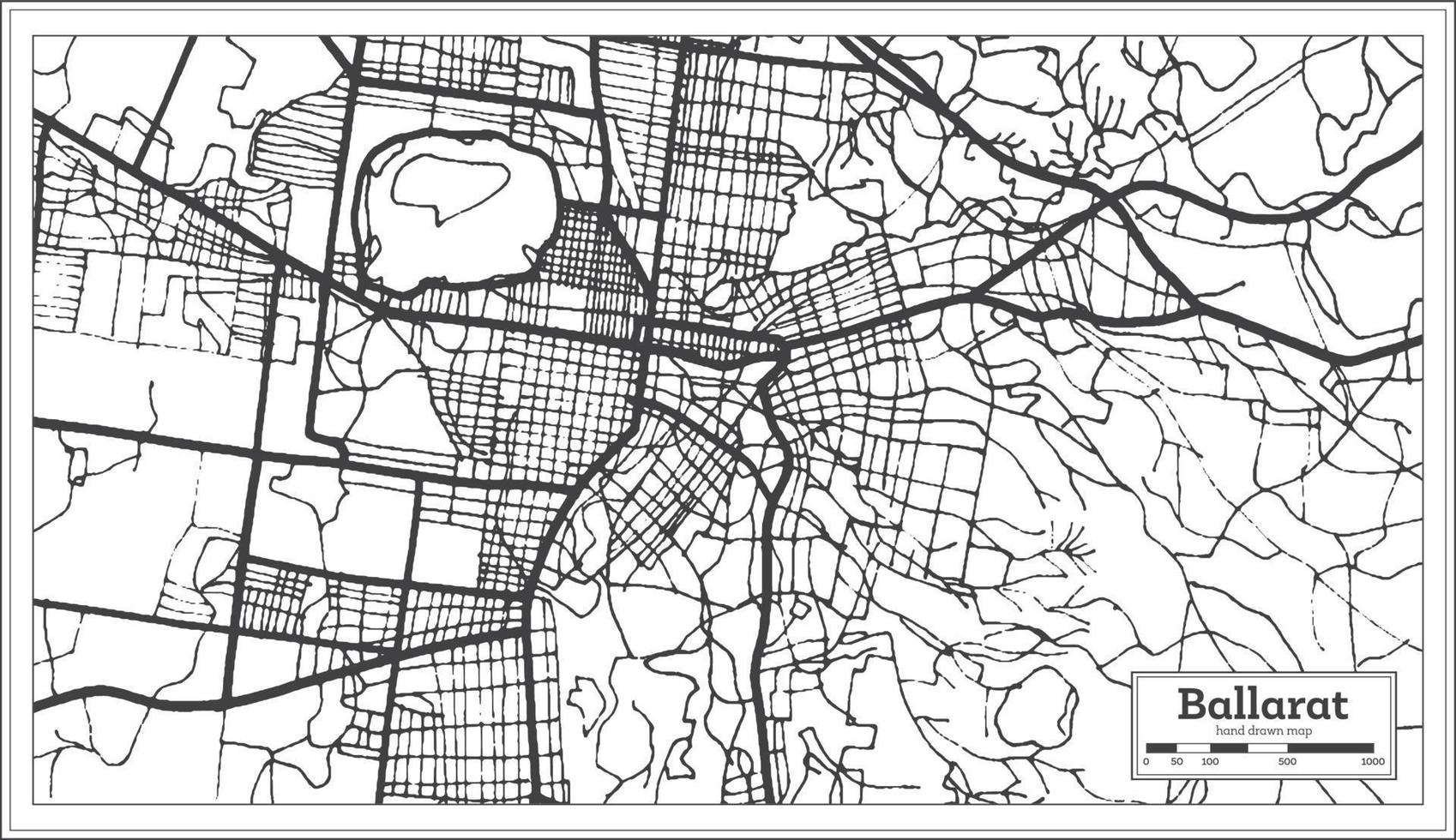 mapa da cidade de ballarat austrália na cor preto e branco. mapa de contorno. vetor