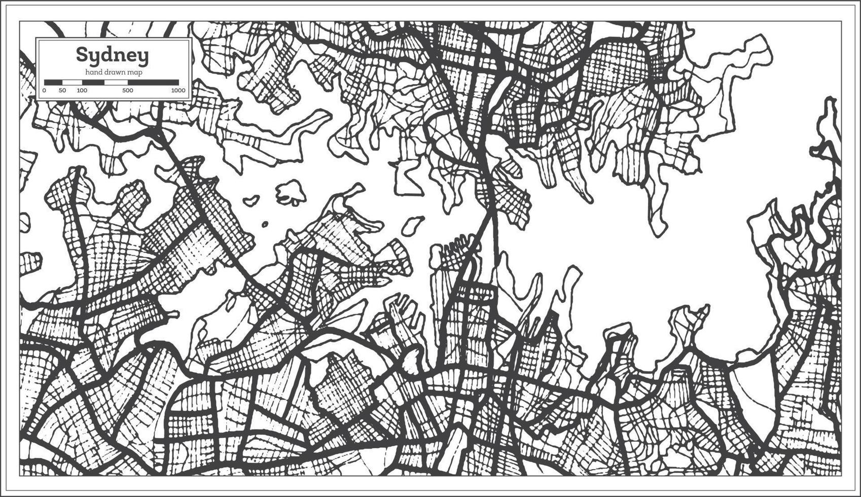 Mapa da cidade de Sydney Austrália na cor preto e branco. mapa de contorno. vetor