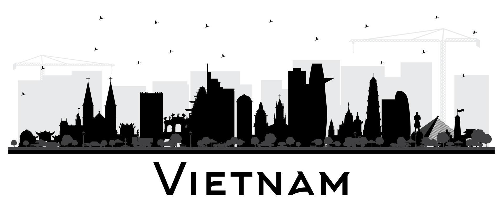 silhueta do horizonte da cidade do vietnã com prédios pretos isolados no branco. vetor