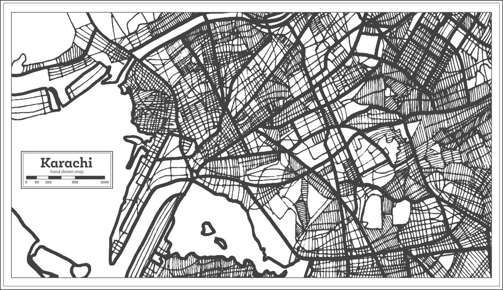 Mapa da cidade de Karachi Paquistão na cor preto e branco. ilustração vetorial. vetor