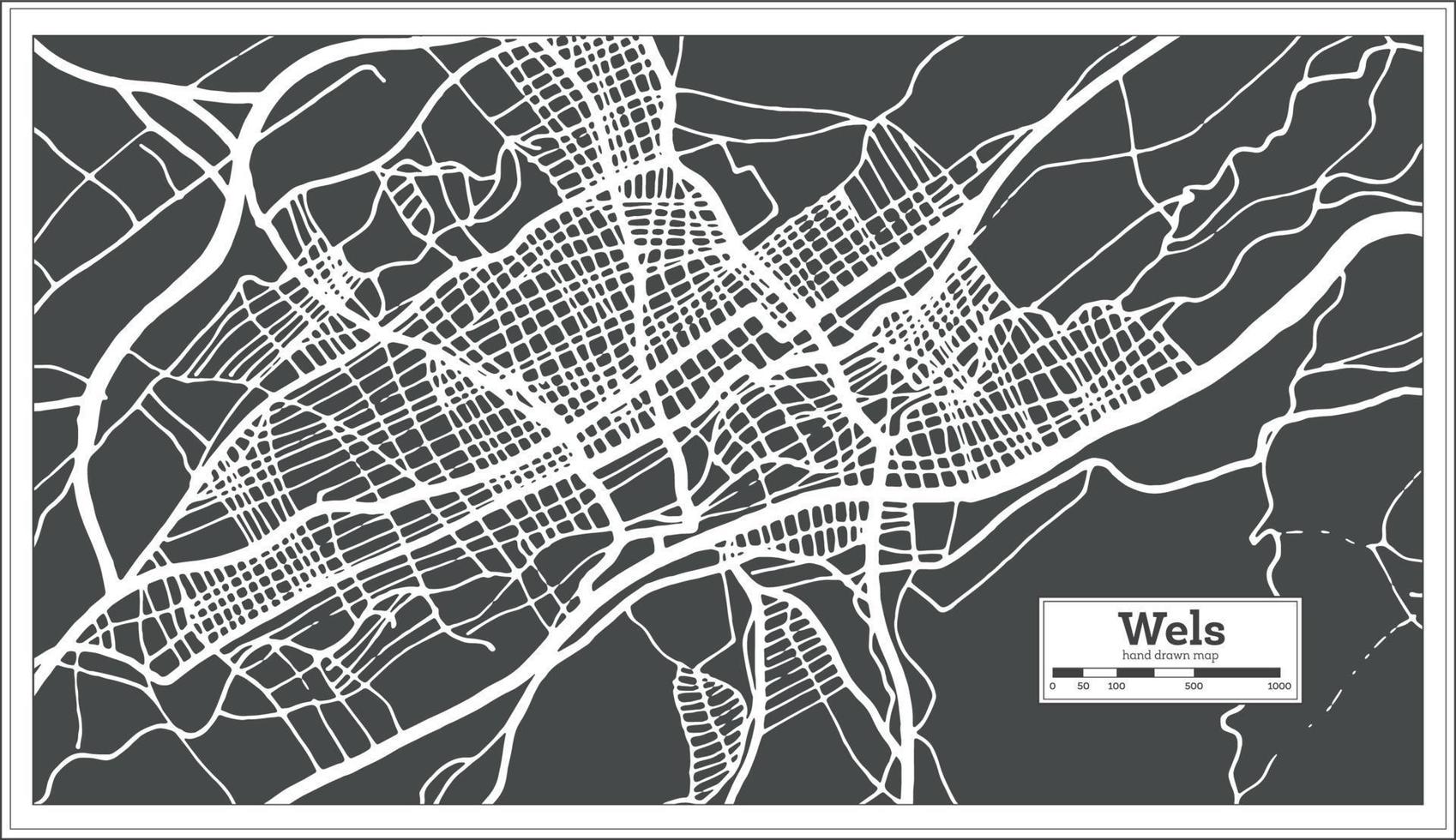 Mapa da cidade de Wels Áustria em estilo retrô. mapa de contorno. vetor