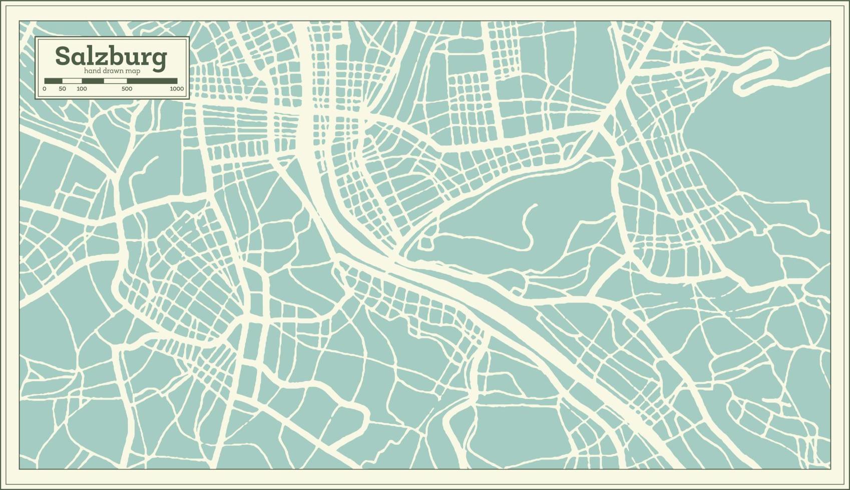 mapa da cidade de salzburgo na áustria em estilo retrô. mapa de contorno. vetor