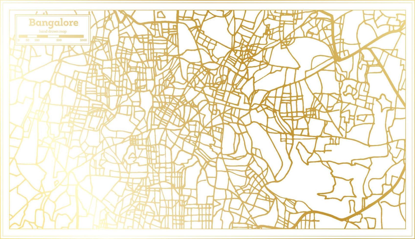 Bangalore Índia mapa da cidade em estilo retrô na cor dourada. mapa de contorno. vetor