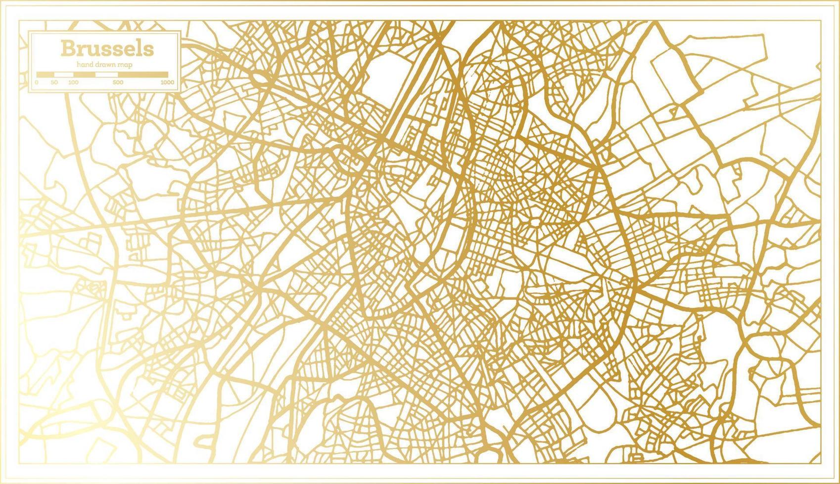 Mapa da cidade de Bruxelas Bélgica em estilo retrô na cor dourada. mapa de contorno. vetor