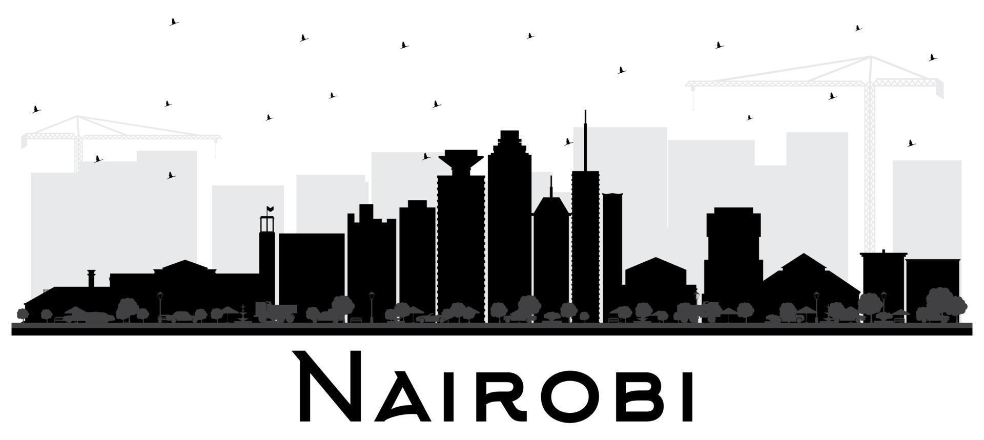 silhueta do horizonte da cidade de Nairóbi Quênia com prédios pretos isolados no branco. vetor
