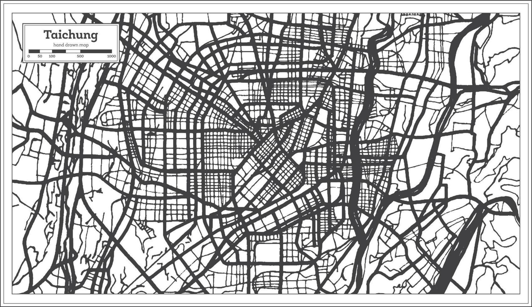 mapa da cidade de taichung taiwan indonésia na cor preto e branco. mapa de contorno. vetor