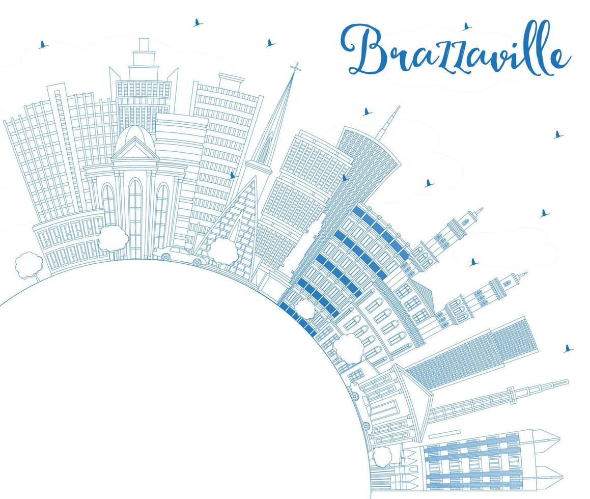 delineie o horizonte da cidade de brazzaville república do congo com edifícios azuis e espaço de cópia. vetor