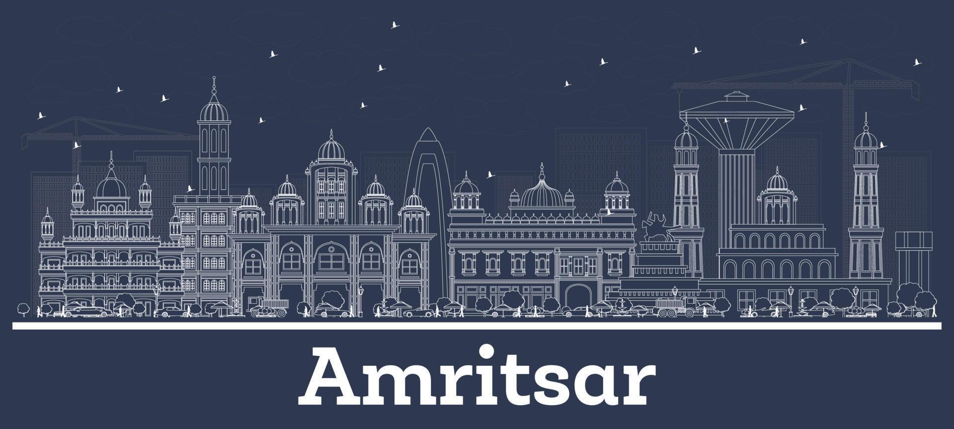 delinear o horizonte da cidade amritsar índia com edifícios brancos. vetor