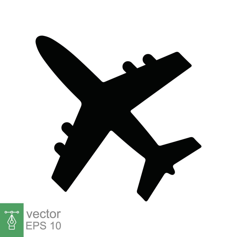 ícone do avião. estilo plano simples. voo, aeronave, silhueta de avião, viagens, conceito de transporte. ilustração vetorial isolada no fundo branco. eps 10. vetor