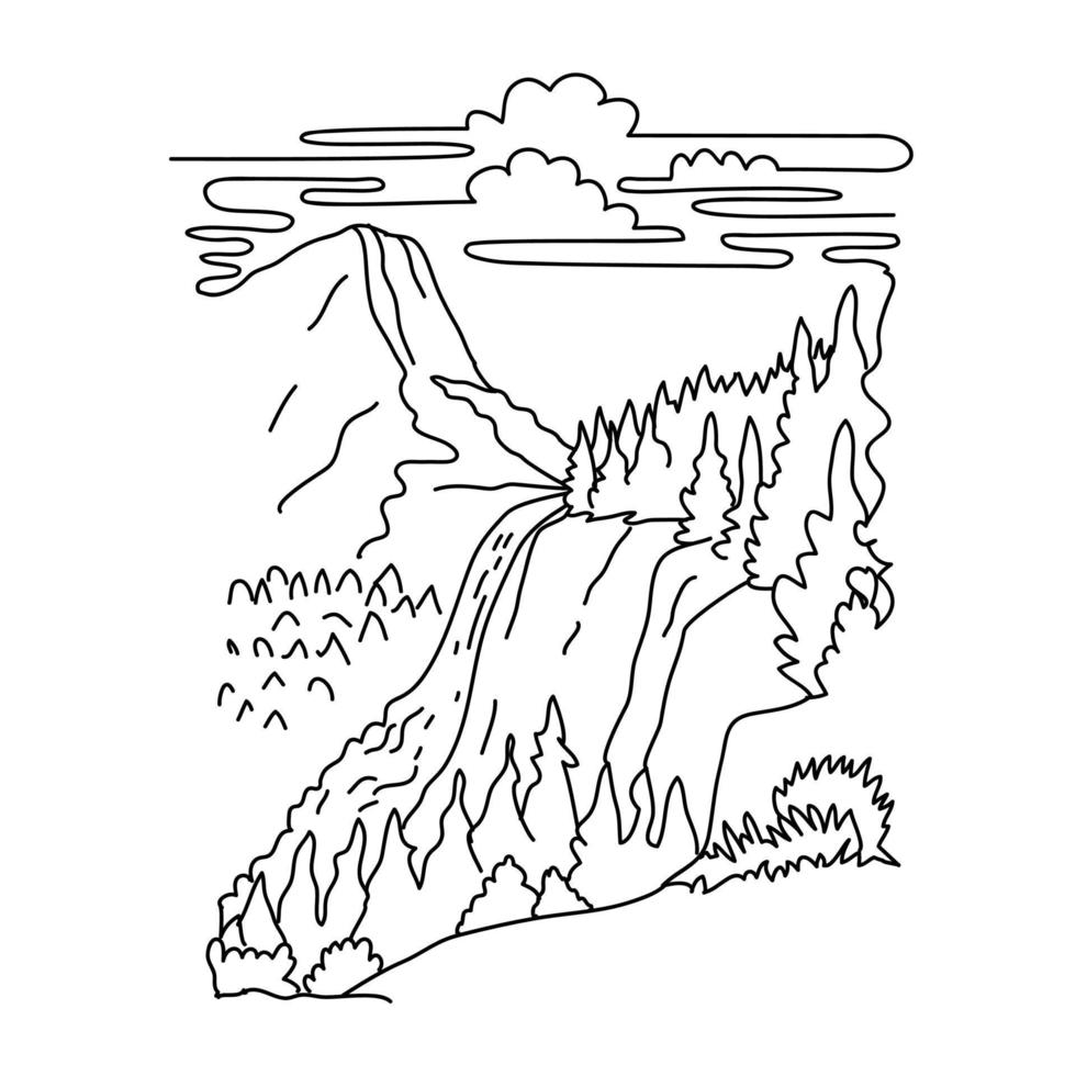 queda de nevada com boné de liberdade yosemite national park califórnia desenho de arte de linha única vetor