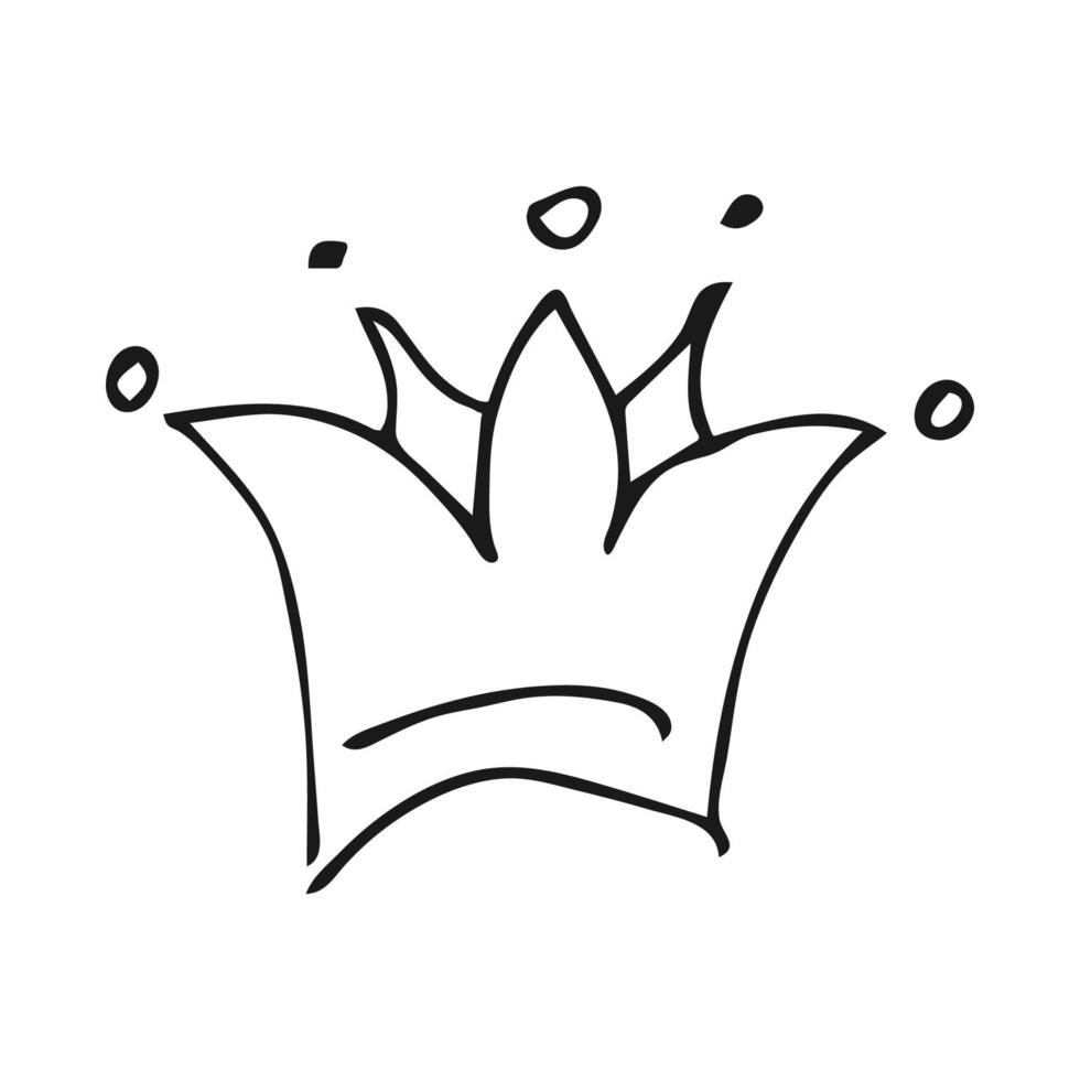 coroa desenhada à mão. rainha de esboço de graffiti simples ou coroa de rei. coroa imperial real e símbolo do monarca. doodle de pincel preto isolado no fundo branco. ilustração vetorial. vetor