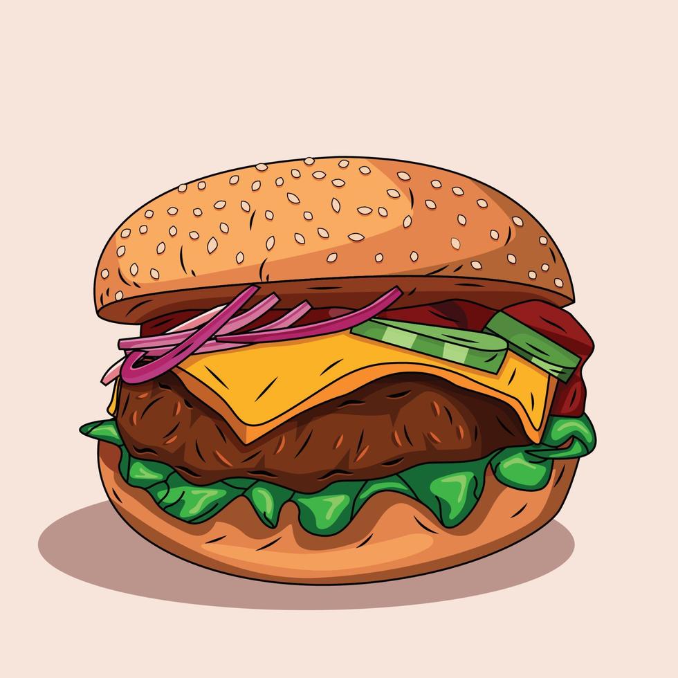 saboroso hambúrguer com carne. objeto isolado de vetor