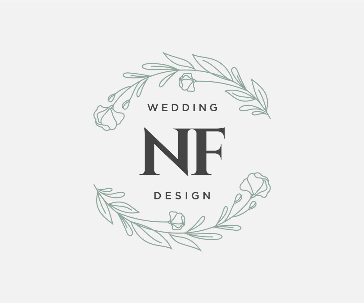 coleção de logotipos de monograma de casamento de letras iniciais nf, modelos modernos minimalistas e florais desenhados à mão para cartões de convite, salve a data, identidade elegante para restaurante, boutique, café em vetor