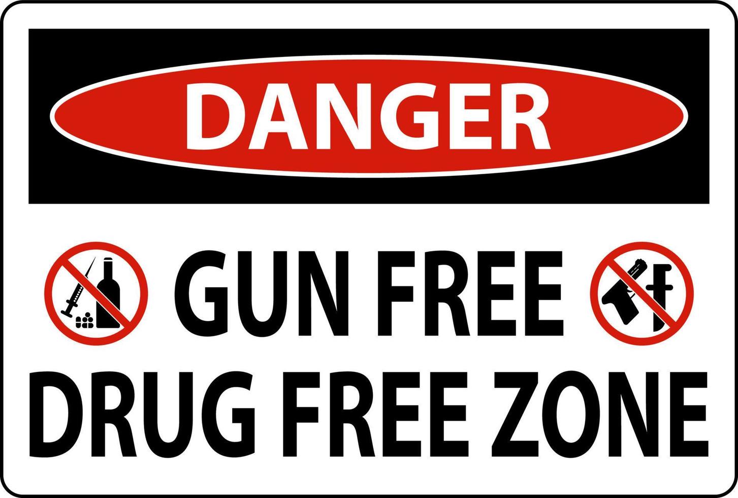sinal de perigo arma livre zona livre de drogas vetor