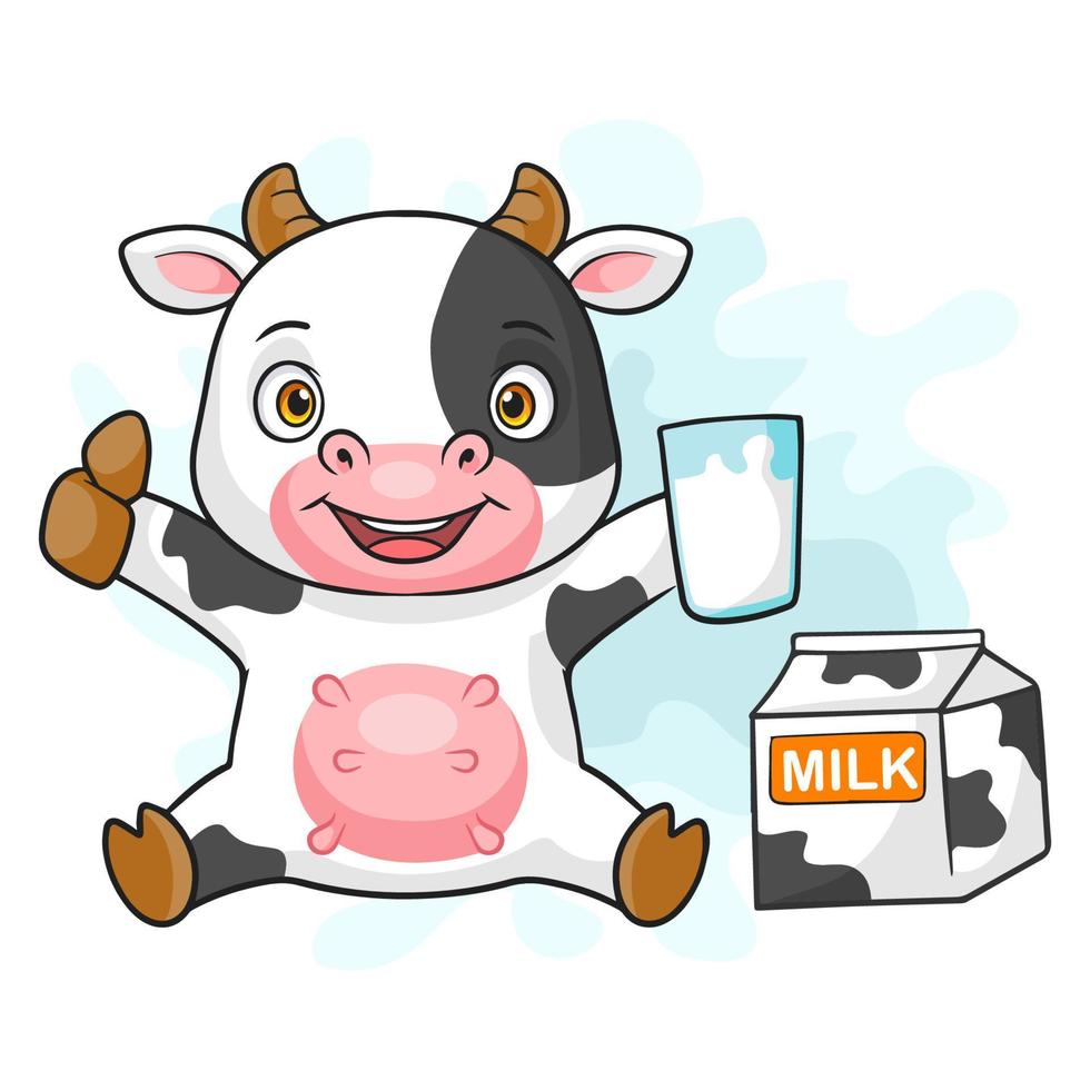 desenho de vaquinha mostrando um copo de leite vetor