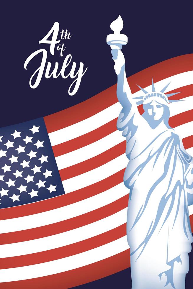 pôster do dia da independência dos Estados Unidos com a estátua da liberdade vetor