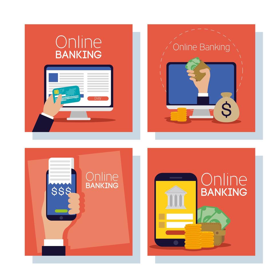 tecnologia de banco online com dispositivos eletrônicos vetor