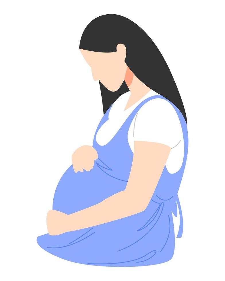 mulher grávida. mulher segurando a vista lateral da barriga. conceito de saúde, bebê, gravidez, tema de mulher. ilustração vetorial. estilo plano. vetor