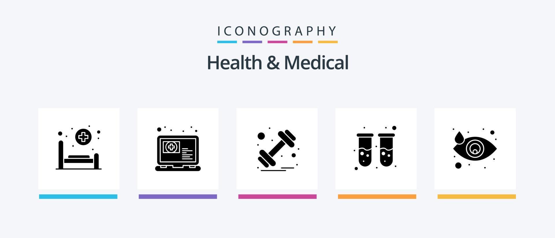 pacote de ícones de saúde e glifo médico 5, incluindo queda. laboratório. haltere. tubo de ensaio. sangue. design de ícones criativos vetor