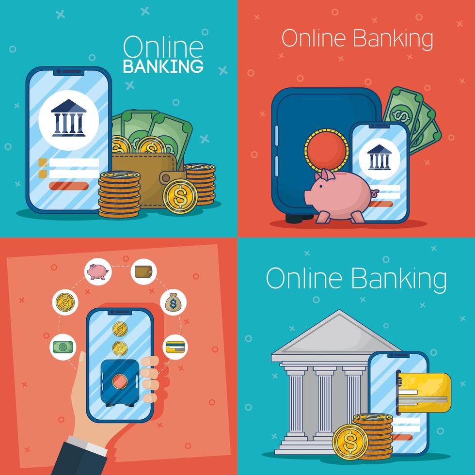 tecnologia de banco online com dispositivos eletrônicos vetor