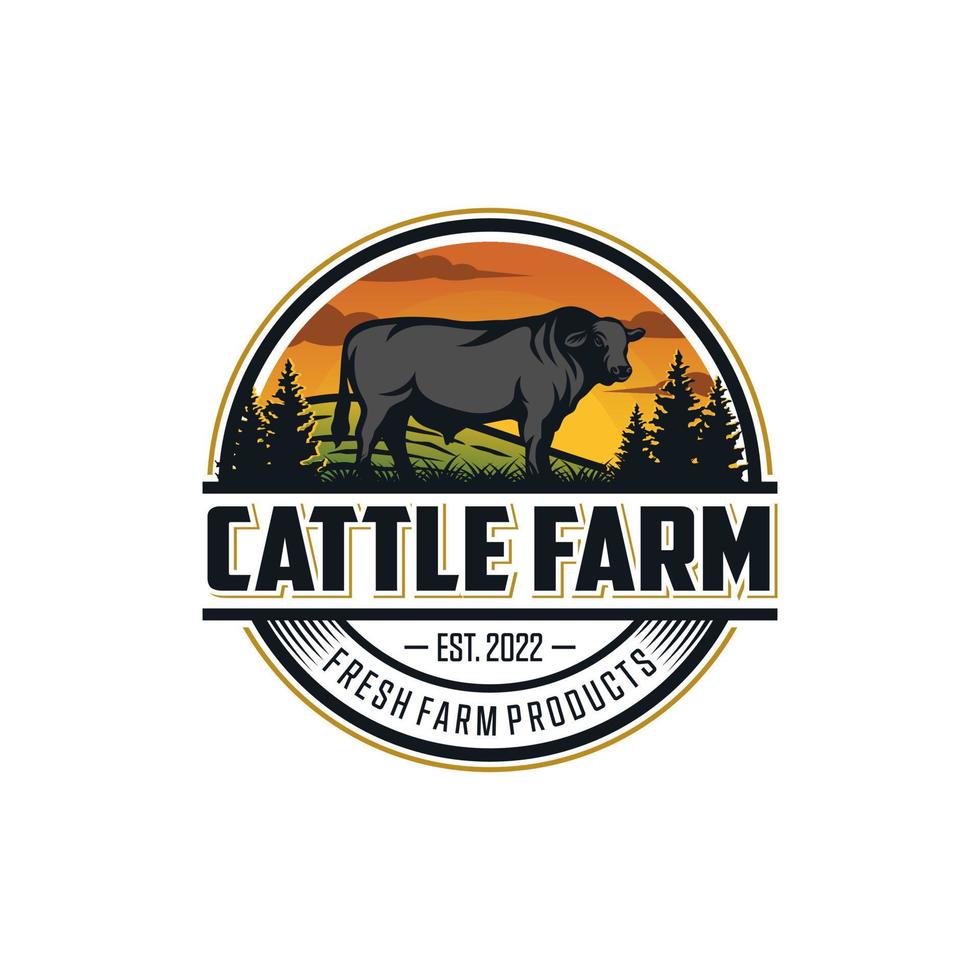 modelo de vetor de logotipo de fazenda de gado vintage