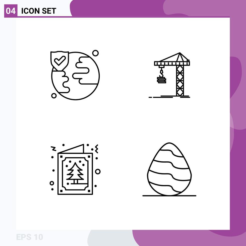 conjunto de pictogramas de 4 cores planas de linha preenchida simples de guindaste de cartão mundial construindo elementos de design de vetores editáveis de convite