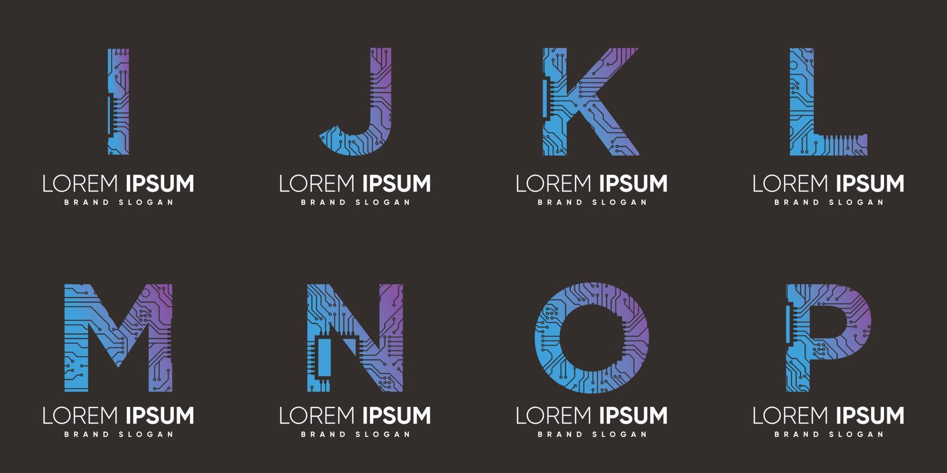 logotipo da carta ijklmnop com vetor premium de estilo moderno criativo