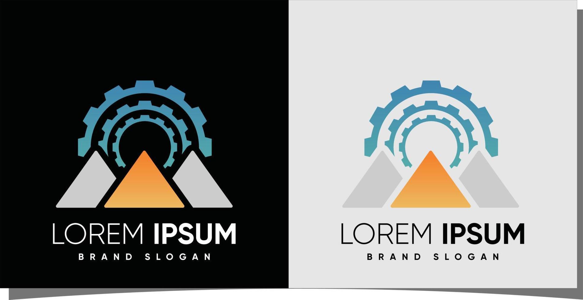 logotipo de tecnologia de engrenagem e montanha com vetor premium de estilo moderno criativo