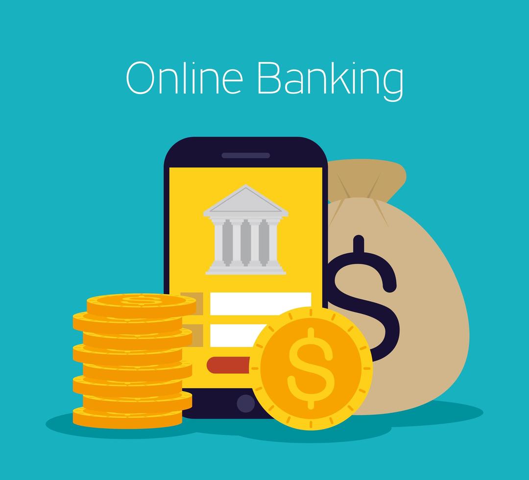 tecnologia de banco online com smartphone vetor