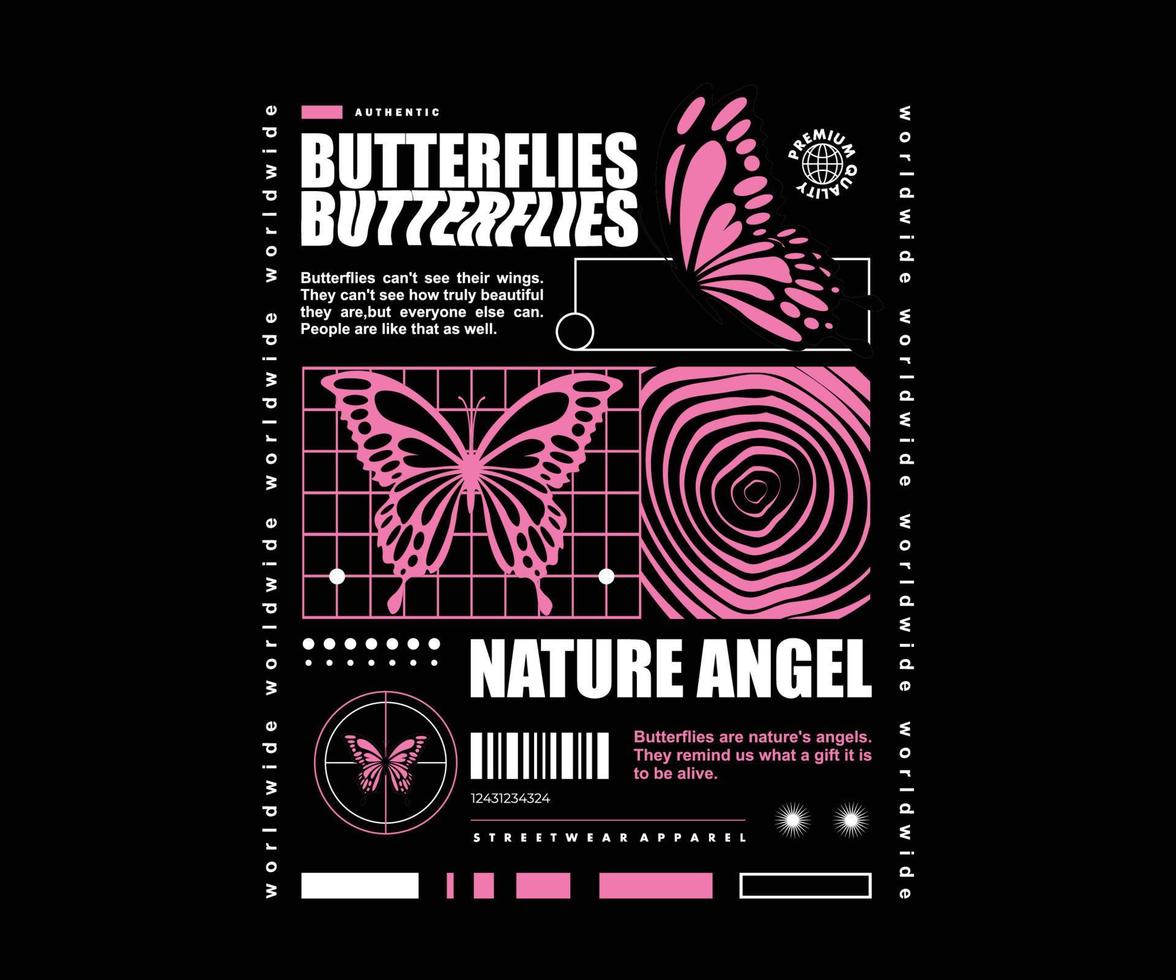 design de camiseta de ilustração de borboleta futurista, gráfico vetorial, pôster tipográfico ou camisetas roupas de rua e estilo urbano vetor