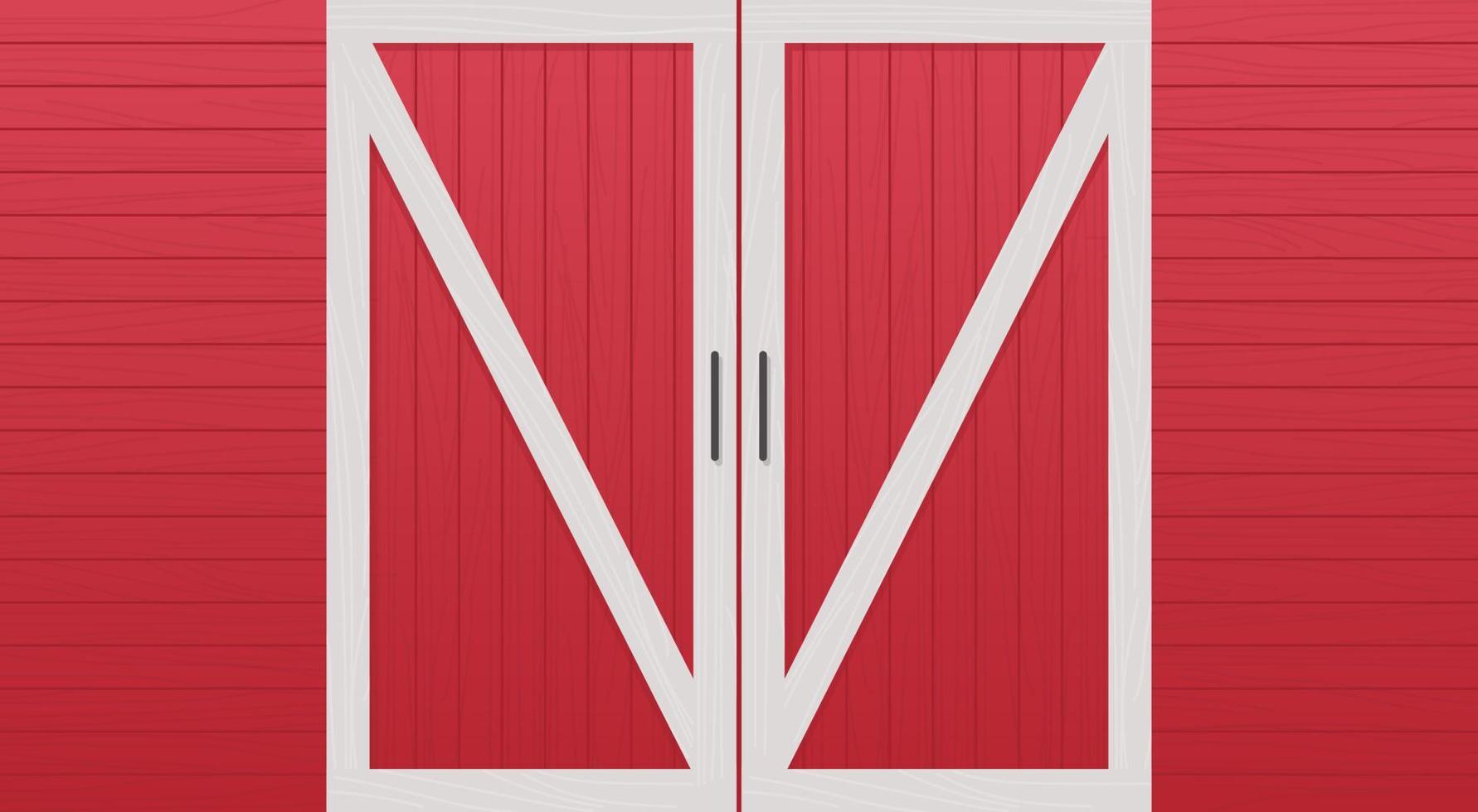 vista frontal da porta do celeiro de madeira vermelha e ilustração em vetor plano horizontal do conceito de construção de armazém de fazenda.