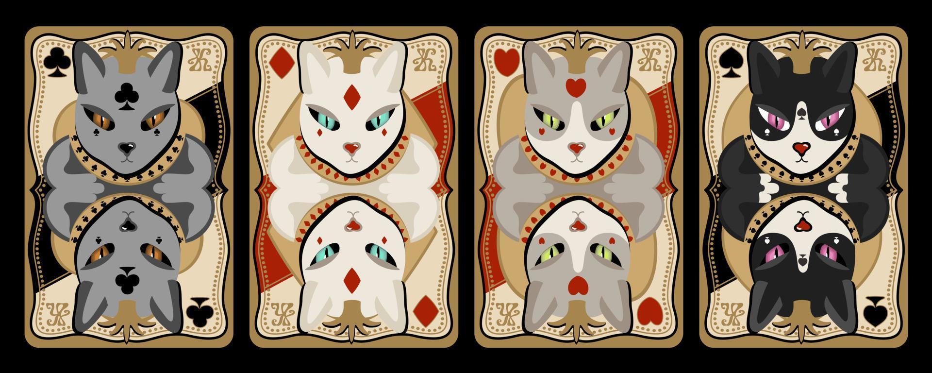 jogando cartas, quatro reis com cabeças de gatos. vetor definido isolado no fundo preto.