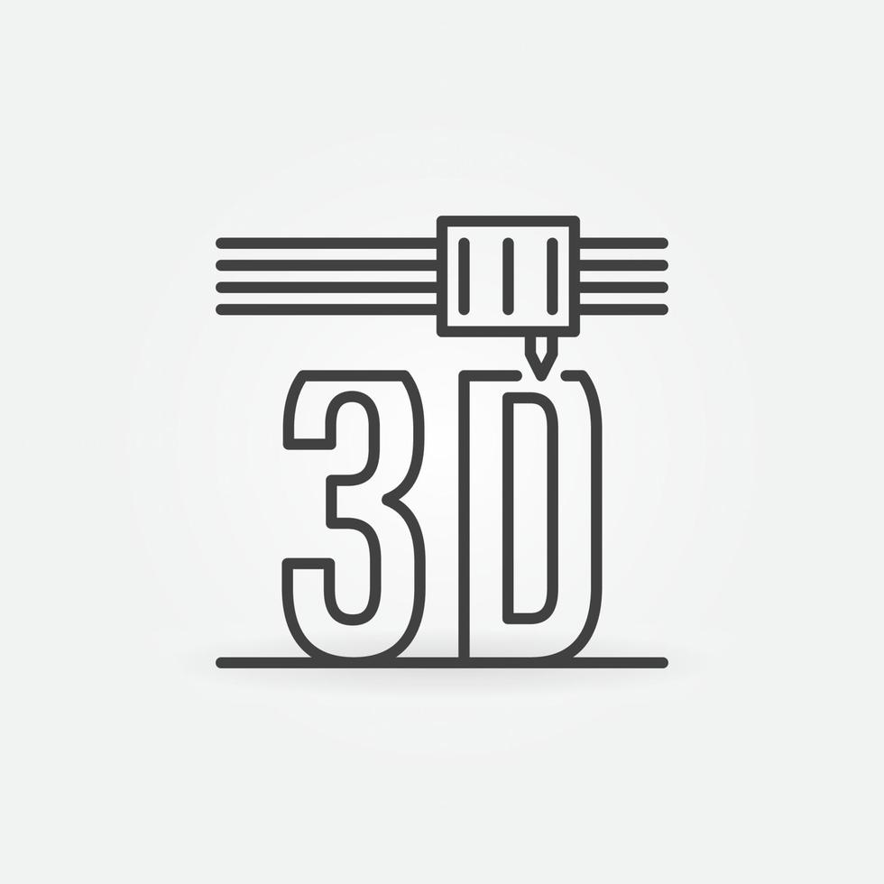 ícone ou símbolo do conceito de protótipo de linha fina de vetor de impressão 3D