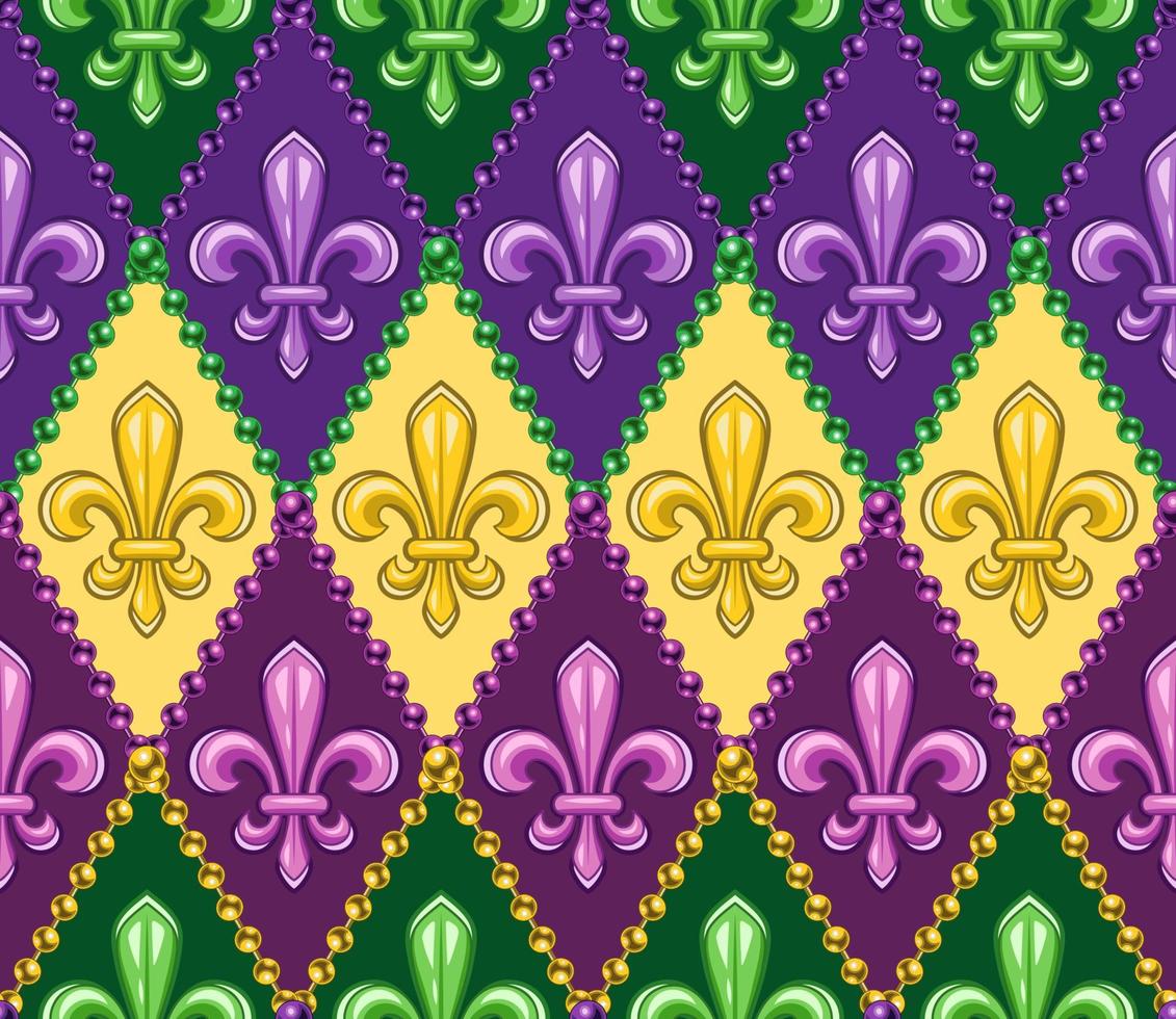 conjunto de padrões geométricos com o símbolo da flor de lis. grade de losango diagonal. ilustração para carnaval mardi gras. ilustração vintage para estampas, roupas, férias, design de superfície vetor